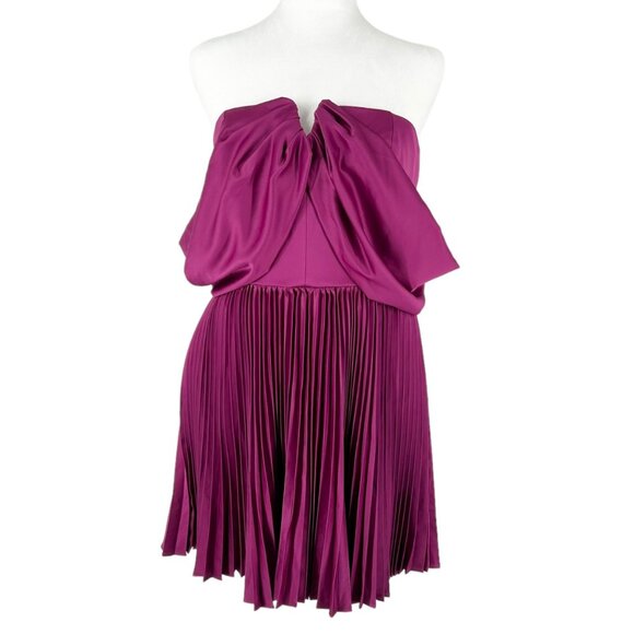 NWT Amur Tilly Off-Shoulder Pleated Skirt Mini Dress in Purple Sangria - Picture 2 of 8